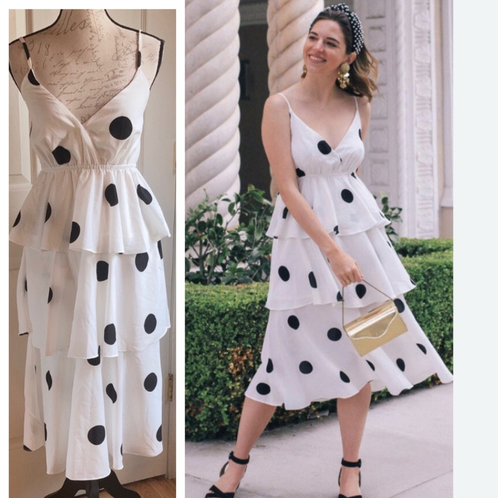 NWT Lulu’s o.p.t Polka Dot Skinny Strap Dress White Black Sz Small